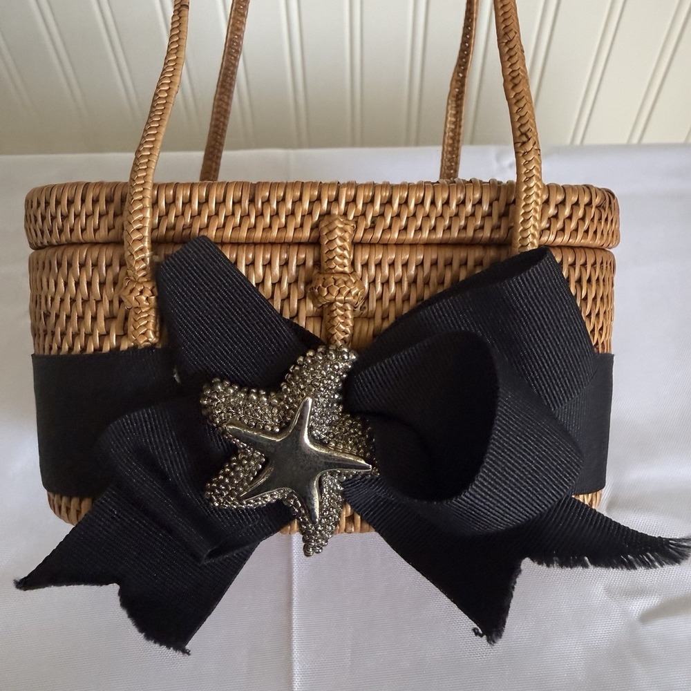 Lisi Lerch Bosom Buddy Bag Mini Straw Starfish Black Ribbon Rattan Handbag Purse - Picture 13 of 14